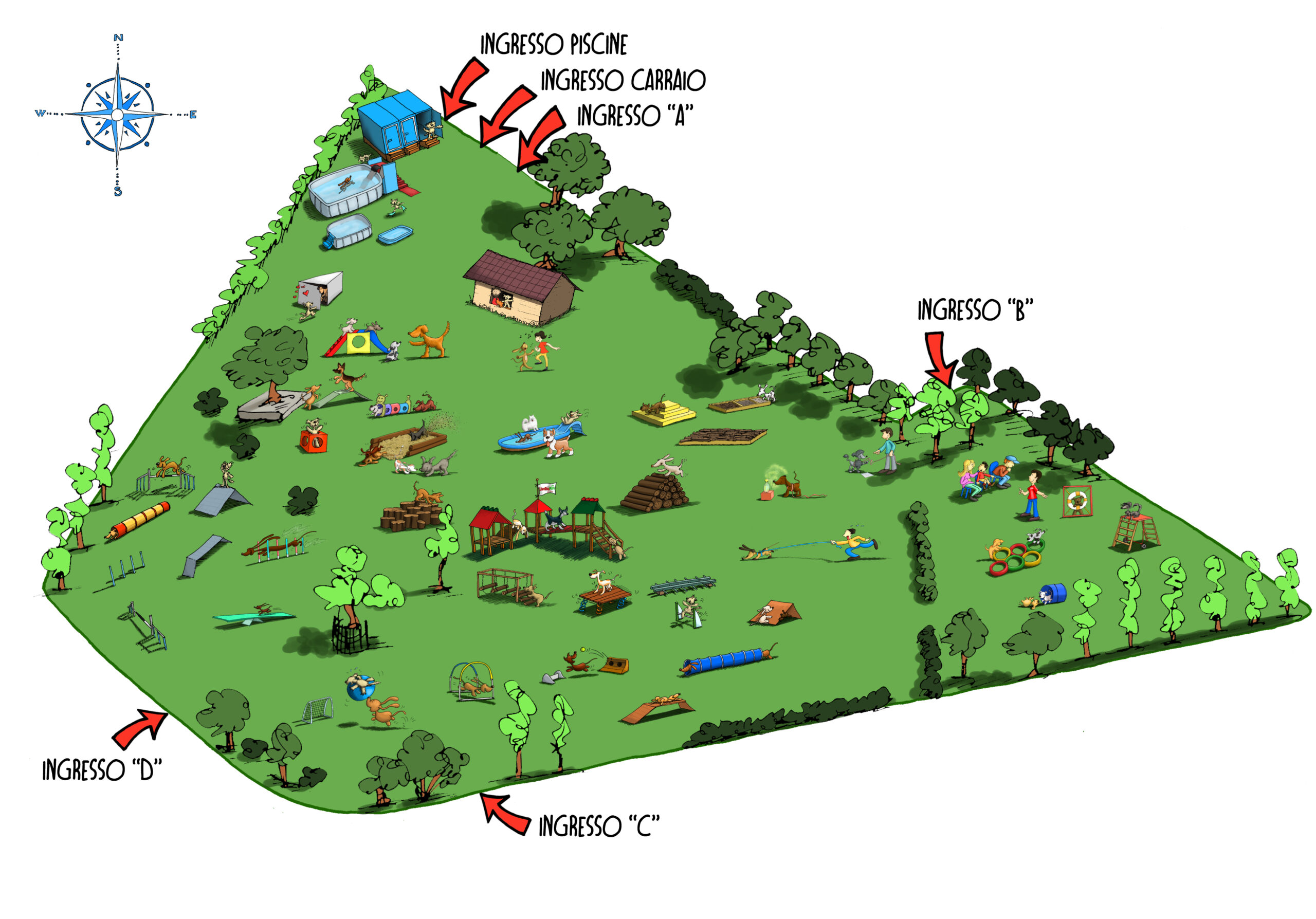 Un diagramma che mostra l'ubicazione di un parco giochi.
